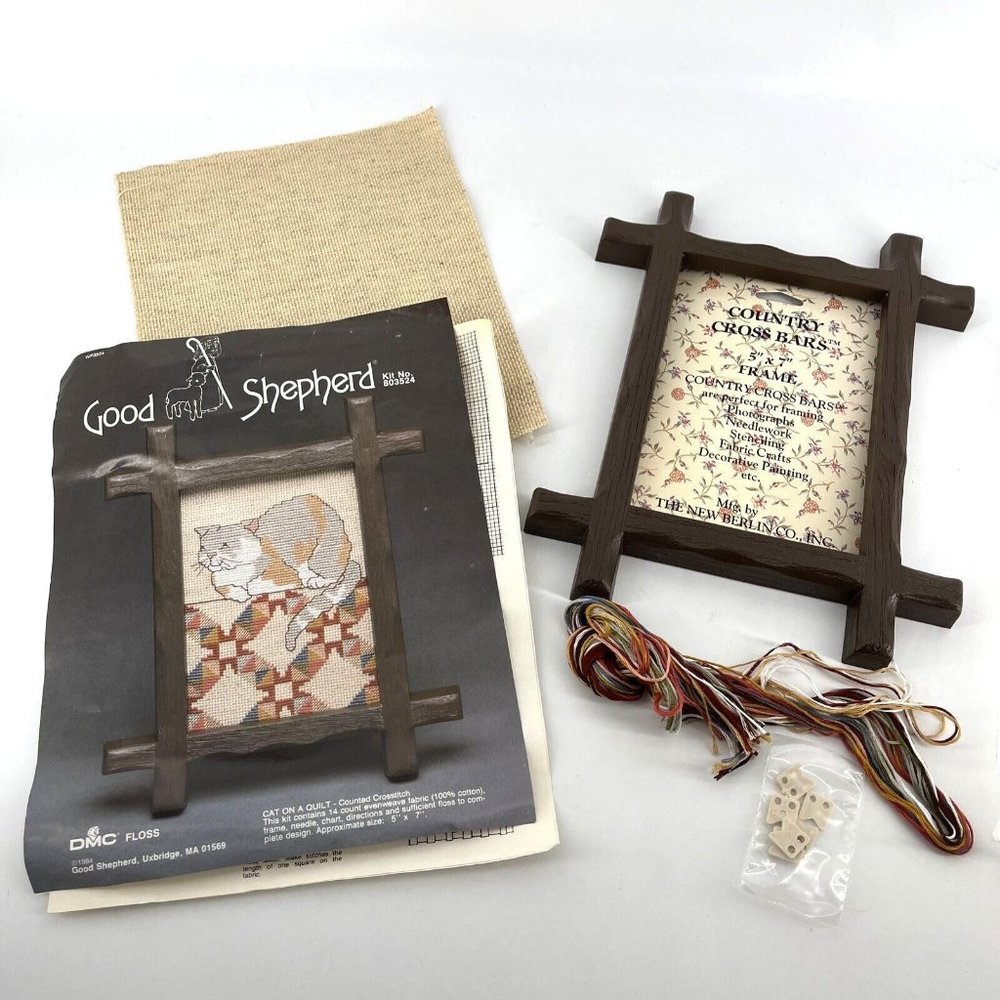 Good Shepherd Vintage 1984 Cross Stitch Kit - CAT ON QUILT - 14-Count - 5002m
